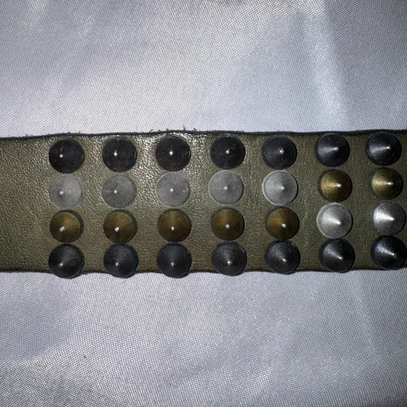 Zadig & Voltaire Olive Green Leather Studded Belt with Metal Buckle size T1 (M) - Picture 8 of 14
